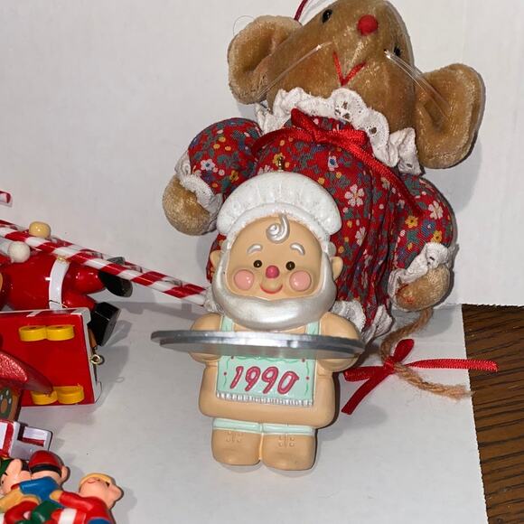Ornament Bundle Lot Candy Cane Avon Mouse Gingerbread 1990 Elves Santa SeeSaw - Picture 7 of 10
